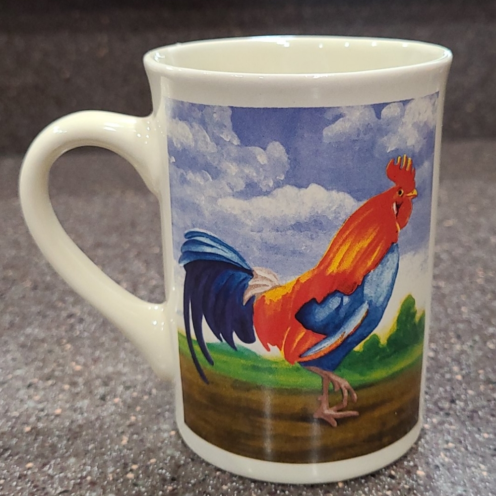 Rooster Mugs set of 4 Cups Coffee Tea Bay Island Vintage Farm Designs Slim 8 oz - Picture 4 of 16